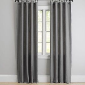 POTTERY BARN BELGIAN FLAX LINEN CURTAINS, SET OF 2 . LIGHT CHARCOAL.